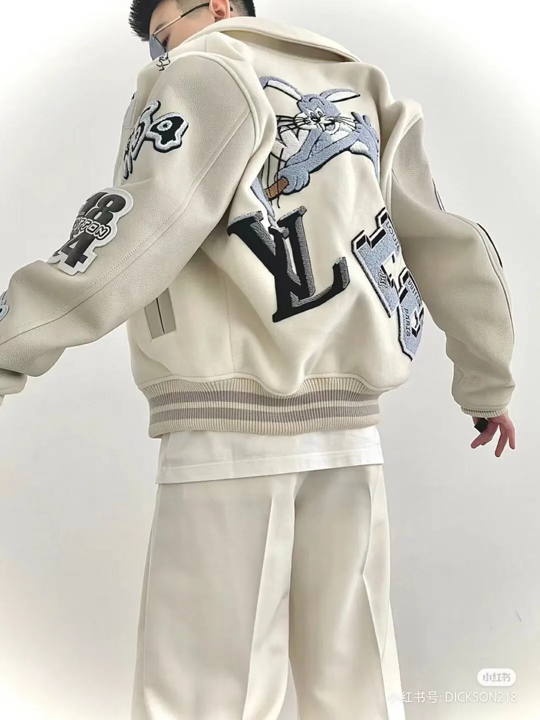 Louis Vuitton/Louis Vuitton 22Fw towel embroidered letter badge baseball jacket